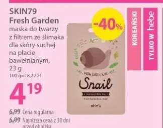 Maska do twarzy z filtrem ze ślimaka dla skóry suchej na plácie z bawełnianym Fresh Garden