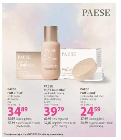 Podkład do twarzy z efektem blur 00 neutral beige PAESE Puff Cloud Blur