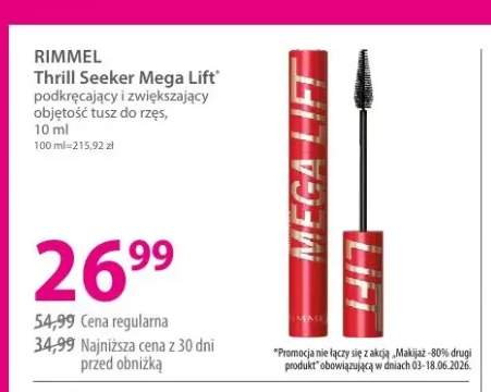 Podkręcający i zwiększający objętość tusz do rzęs RIMMEL Thrill Seeker Mega Lift
