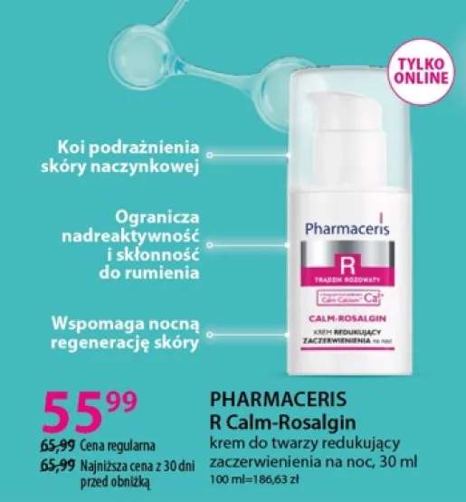 Krem do twarzy redukujący zaczerwienienia na noc Pharmaceris R Calm-Rosalgin