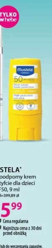 Wodoodporny krem w sztyfcie dla dzieci MUSTELA SPF50