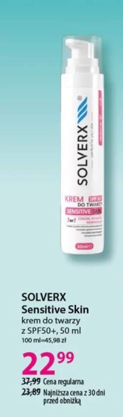 Krem do twarzy Solverx Sensitive Skin SPF50+