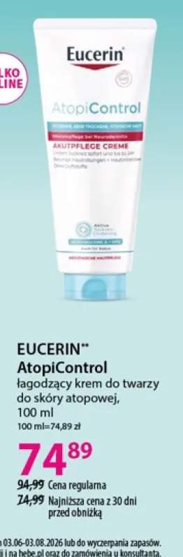 Krem do twarzy łagodzący do skóry atopowej Eucerin AtopiControl