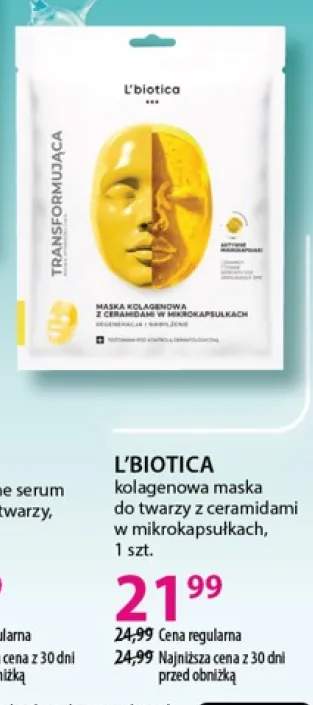 Maska do twarzy L'biotica kolagenowa maska do twarzy z ceramidami w mikrokapsułkach