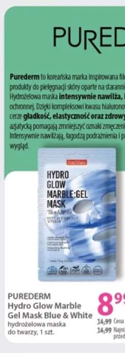 Maska hydrożelowa do twarzy Purederm Hydro Glow Marble Gel Mask Blue & White