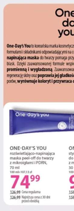 Maska peel-off do twarzy One-Day's You rozświetlająco-napinająca