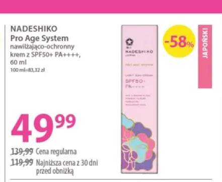Krem do twarzy nawilżająco-ochronny Nadeshiko Pro Age System SPF50+
