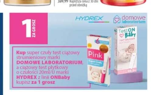 Zestaw test ciążowy strumieniowy Domowe Laboratorium Pink + test ciążowy płytkowy Hydrex ONBabi