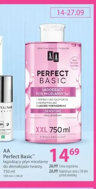Łagodzący płyn micelarny do demakijażu twarzy Perfect Basic AA