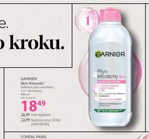 Delikatny płyn micelarny 3 w 1 do twarzy Skin Naturals Garnier