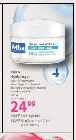 Krem intensywnie nawilżający do twarzy dla skóry wrażliwej suchej i bardzo suchej Hyalurogel Mixa