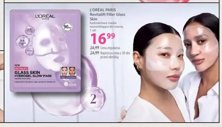 Hydrożelowa maska rozświetlająca do twarzy Revitalift Filler Glass Skin L'Oréal Paris