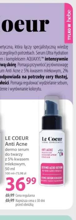 Dermo serum do twarzy Anti Acne z 5% kwasem mlekowym Le Coeur