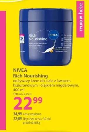 Odżywczy krem do ciała Rich Nourishing z kwasem hialuronowym i olejkiem migdałowym Nivea