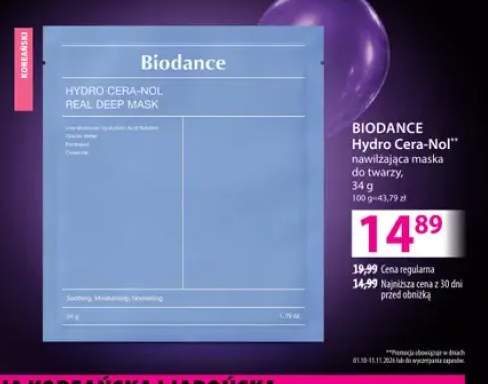 Nawilżająca maska do twarzy Hydro Cera-Nol Biodance