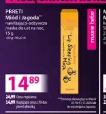Nawilżająco-odżywcza maska do ust na noc Miód i Jagoda Prreti