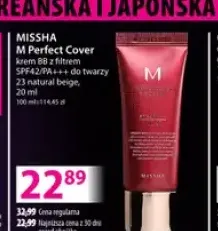 Krem BB z filtrem SPF42/PA+++ do twarzy 23 natural beige M Perfect Cover Missha